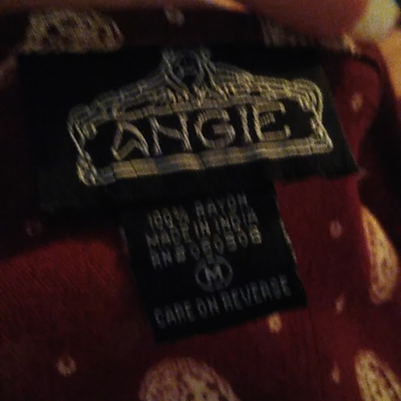 Angie Women's Loose Sleeve Blouse, Cranberry/Ivory Size Medium - Picture 6 of 7